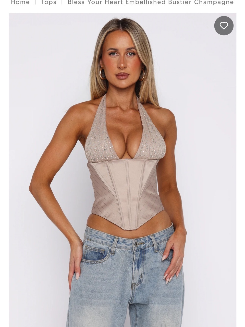 White Fox Boutique Champagne Embellished Halter Bustier Top